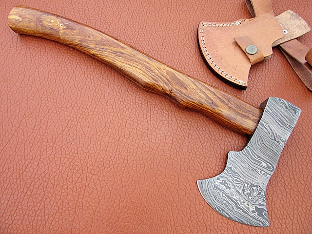 Custom Handmade Damascus Steel Hunting Axe With Rose Wood & Brass Handle 
